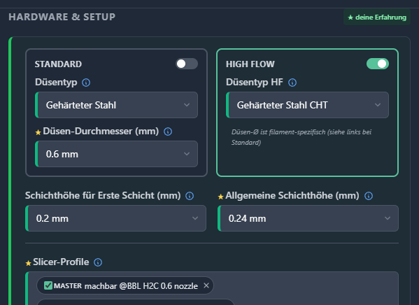 FilamentPilot, Schritt 6: Deine Erfahrung eintragen
