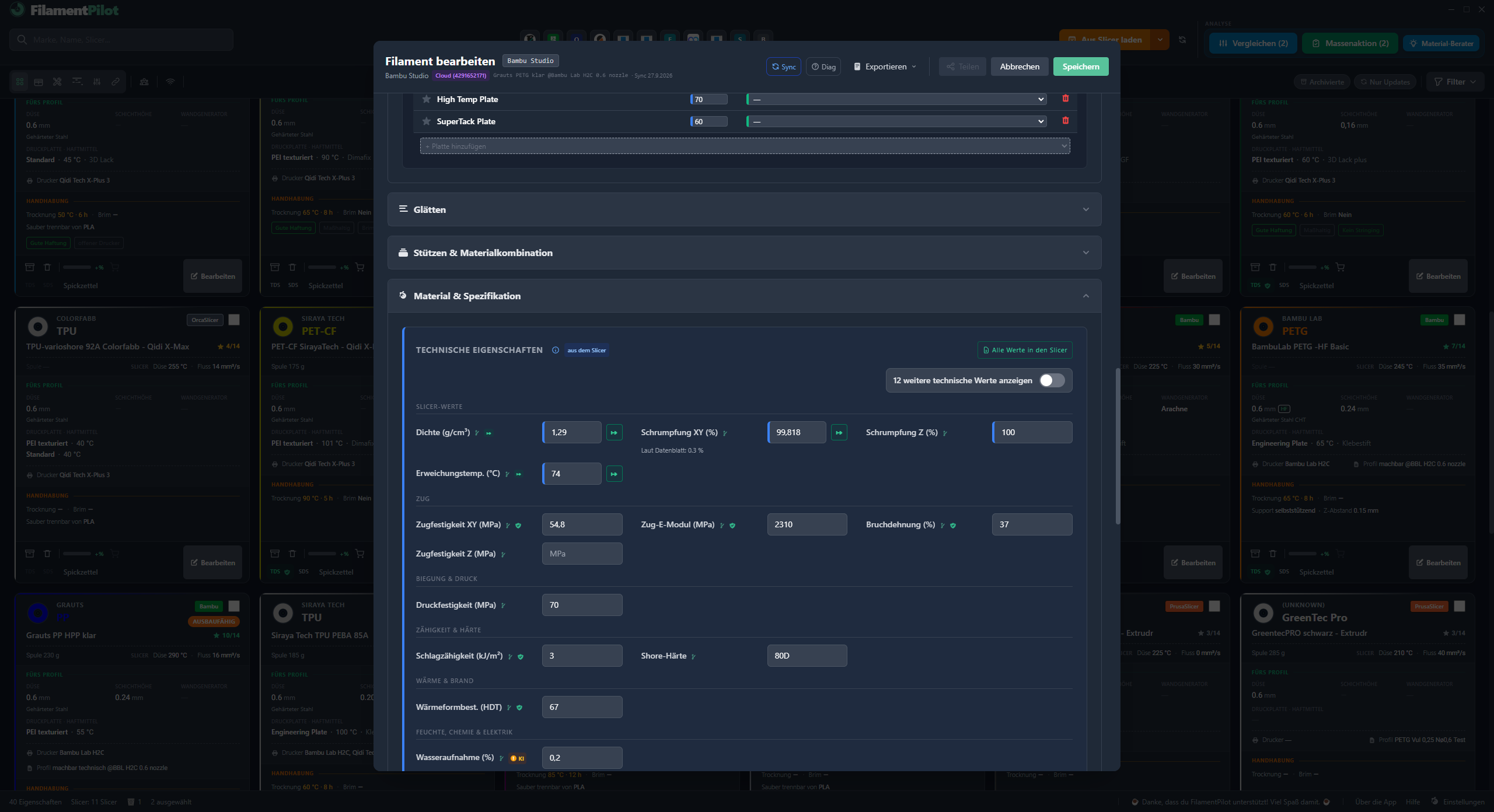 FilamentPilot — Filamentprofile aus allen unterstützten Slicern laden und in jeden Slicer zurückschreiben