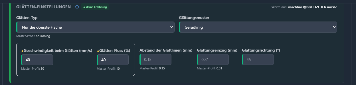 FilamentPilot: Feld Glätten